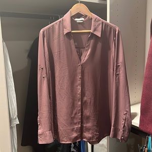 Express Porofino Slim Blouse with Fabric Buttons